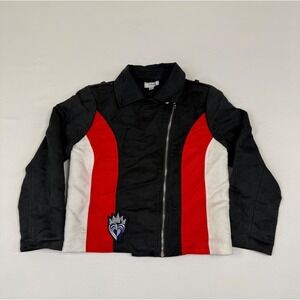 Disney D-Signed Girls Black Red & White Faux Suede Moto Jacket Coat Size M